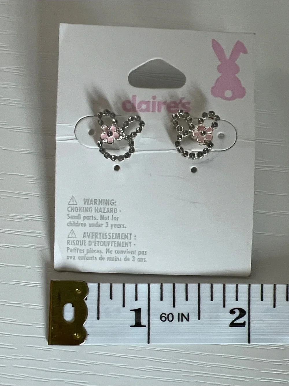 Claire's Silver Bunny Stud Earrings with Pink Flower NWT